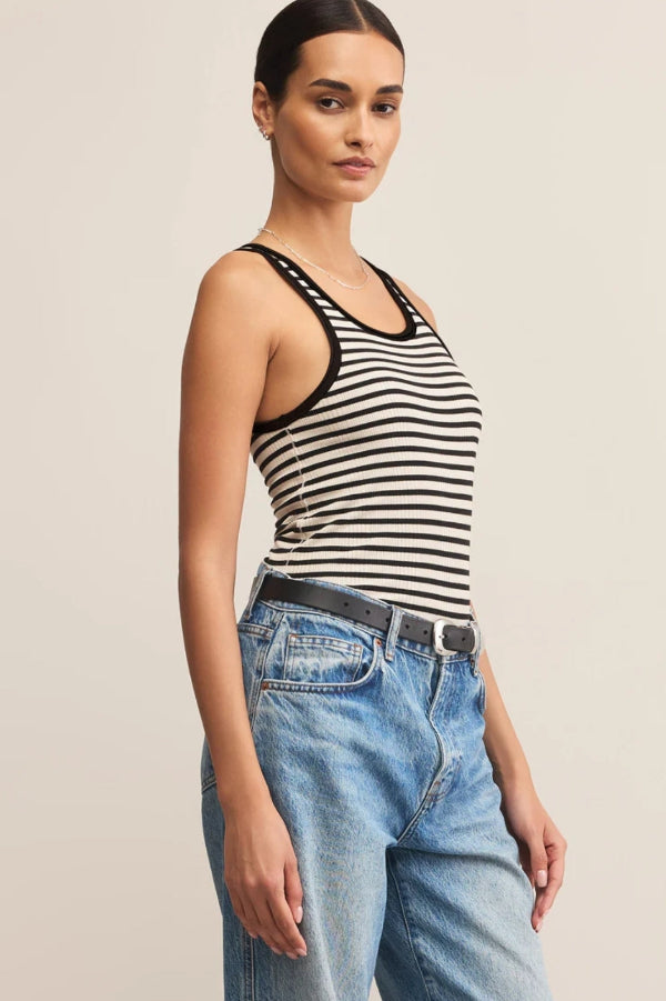 Classic Striped Scoop Tank Black