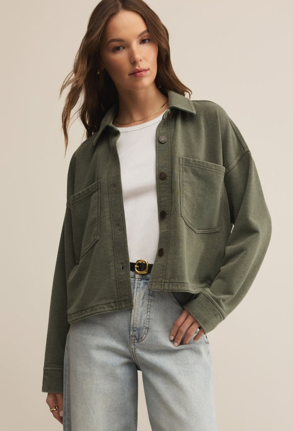 All Day Cropped Knit Jacket Hunter Green