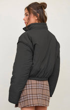 Stand Collar Snap Button Puffer Crop Jacket
