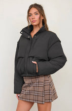 Stand Collar Snap Button Puffer Crop Jacket