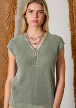 Raw Edge Short Sleeve Henley Sweater Knit Top