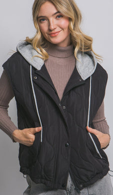 Quilted Drawstring Hooded Vest