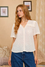 POLKA DOT LACE SQUARE COLLAR SHORT SLEEVE BLOUSE