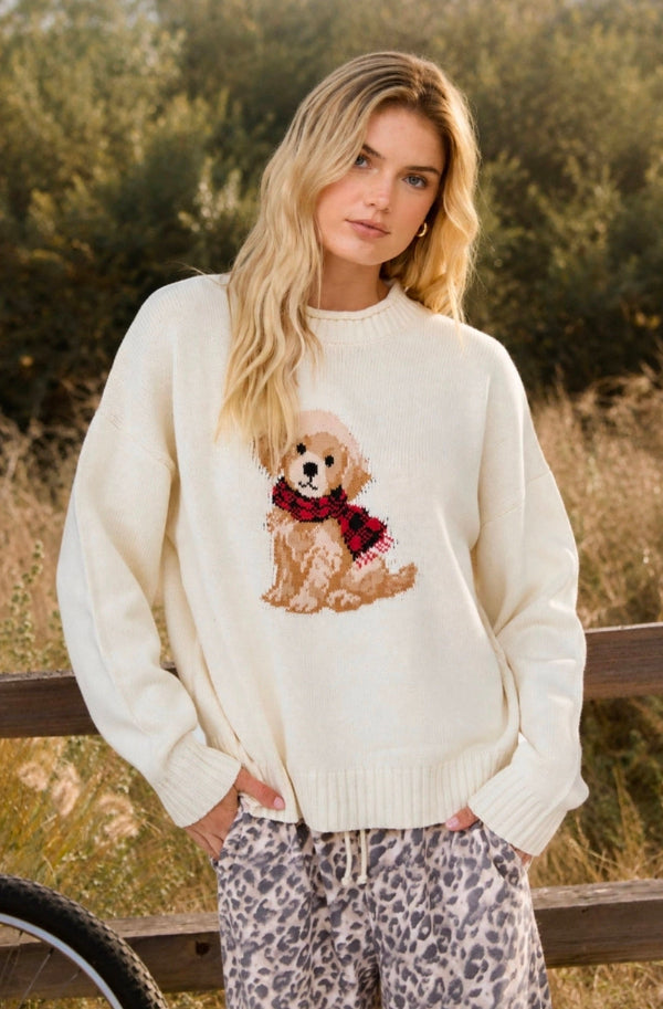 PUPPY CREW NECK RELAXED SWEATER