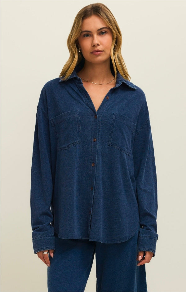 Reese Jersey Denim Button Up