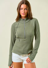 Half Zip-Up Long Sleeve Top w/ Thumb Hole