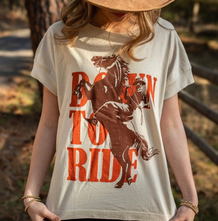 Down To Ride Ladies Tee - Washed Natural