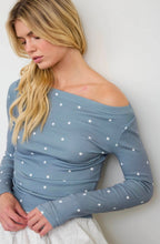 Polka Dot Boat Neck Ribbed Long Sleeve Knit Top