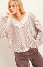 Striped V-Neck Ribbed Sweater