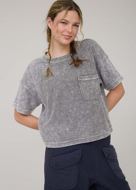 Washed Ribbed Short Sleeve Tee With Pocket