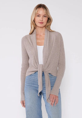 Waffle Knit Long Sleeve Tie Front Cardigan