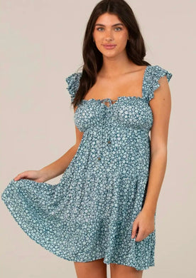 Flutter Sleeve Tiered Disty Print Short Dress