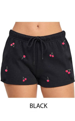 Basic Fleece Cut-edge Shorts With Cherry Emb