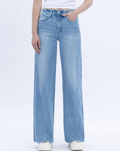 High Rise Clean Cut Raw Hem Wide Jeans