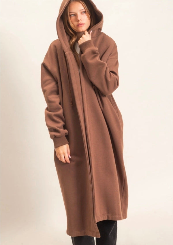 Oversized Hooded Open Front Coat