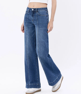HIGH RISE TROUSER HEM WIDE LEG JEANS