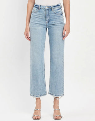 90'S SUPER HIGH RISE ANKLE SLIM WIDE JEANS