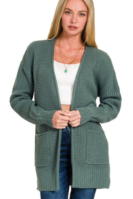 Low Gauge Waffle Open Cardigan Sweater