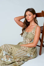 MULTI-PATTERN SLEEVELESS CORSET MIDI DRESS