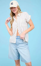 Stripe Collared Short Sleeve Button Down Shirt
