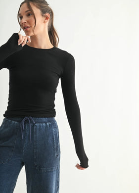 Essential Long-Sleeved Micro-Ribbed Athleisure Top