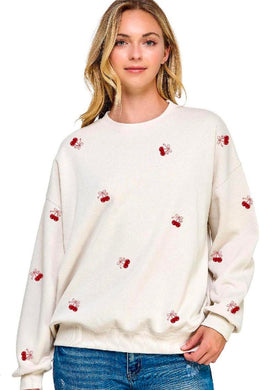 Fleece Relaxed Fit Sweatshirt With Cherry Emb