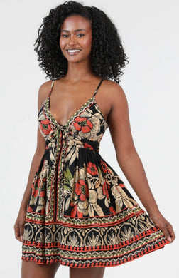 V Neck Printed Dress with Pockets