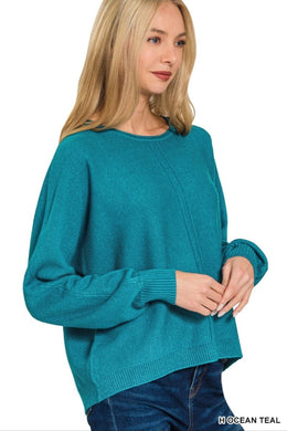 Viscose Front Seam Round-neck Sweater