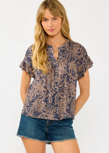 Shirred Yoke Button Front Top