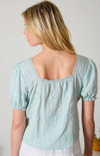 Floral Embroidery Lace Trim Puff Sleeve Top