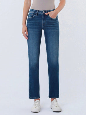 MID RISE DARK WASH ANKLE SLIM STRAIGHT JEANS