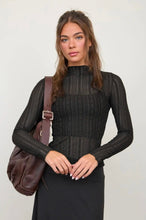Stripe Lace Sheer Pattern Long Sleeve Knit Top