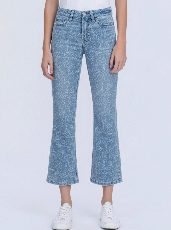 HIGH RISE FLORAL PRINT CROP EASY FLARE JEANS