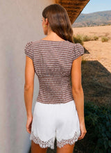 Plaid Button Down Puff Sleeve Contoured Waist Top