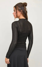 Stripe Lace Sheer Pattern Long Sleeve Knit Top