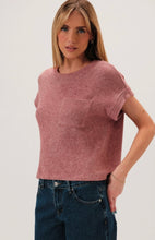 Crew Neck Cuffed Short Sleeve Top with Pocket