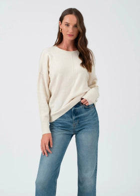 Solid Crewneck Front Seam Knit Sweater