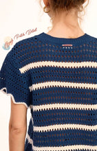 Round Neck Scalloped Edge Short Sleeve Sweater