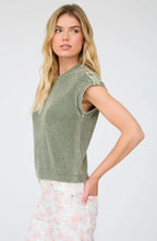 Acid Washed Tab Sleeve Back Button Knit Top