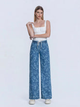 HIGH RISE FLORAL PRINT BAGGY WIDE LEG JEANS