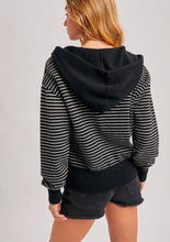 SRIPED ZIPPER FRONT KNIT HOODIE JACKET