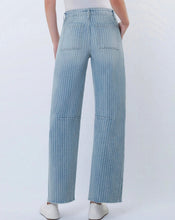 High Rise Striped Raw Hem Crop Barrel Jeans
