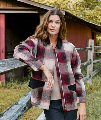 BLAKELY PLAID CHORE JACKET WITH CORD COLLAR