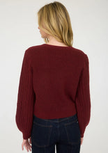 CABLE KNIT FRONT VELVET BOW DETAIL KNIT SWEATER - BURGUNDY
