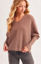 Open Knit Dolman Sleeved V-Neck Knit Sweater