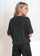 WASHED CREW NECK RAW EDGE SHORT SLEEVE SWEATER