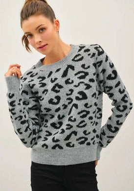 Leopard Jacuard Crewneck Sweater