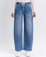 High Rise Drawstring Barrel Leg Denim