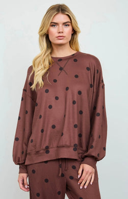 Polka Dot Textured Long Sleeve Crew Knit Top