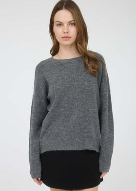 Solid Crewneck Front Seam Knit Sweater